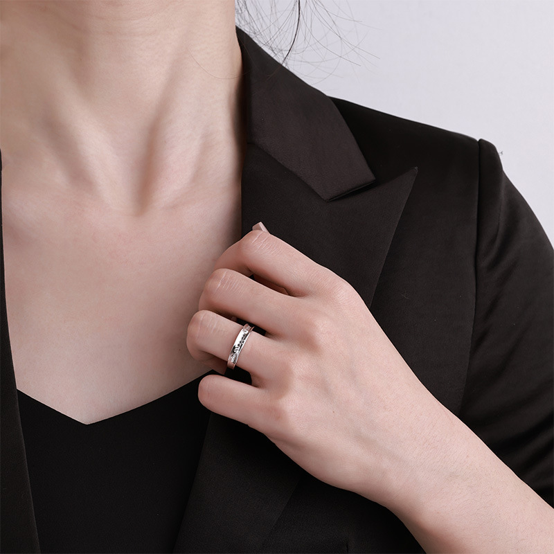 s925纯银法式满天星莫桑石戒指百搭高级小众时尚食指戒个性ins风