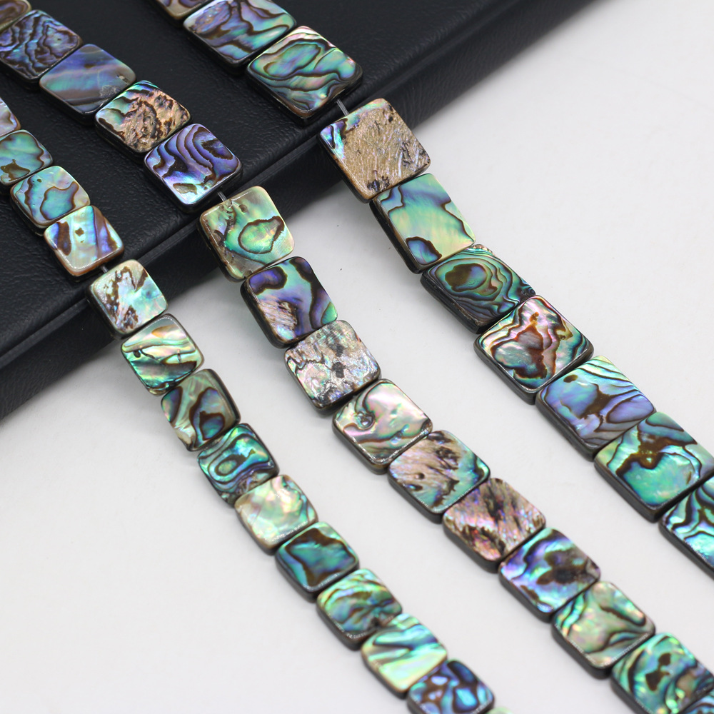Natural abalone shell square through-hole diy beaded jewelry material, loose beaded bracelet accessories, handcrafted wholesale Item Picture