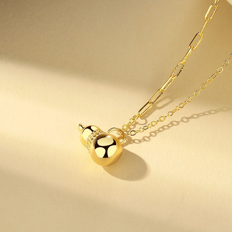 Fu Lu Ji Xiang Ancient Method sand gold Gourd Pendant, New Chinese style Traditional Chinese style copper gold-plated sword and gourd necklace for women Specification image