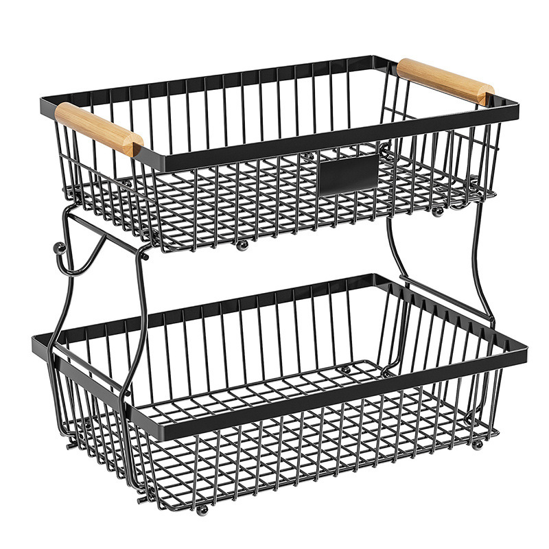 Cross-border kitchen fruit rack mango de madera portátil verduras cesta de frutas sala de estar doble desmontable snack storage Item Picture