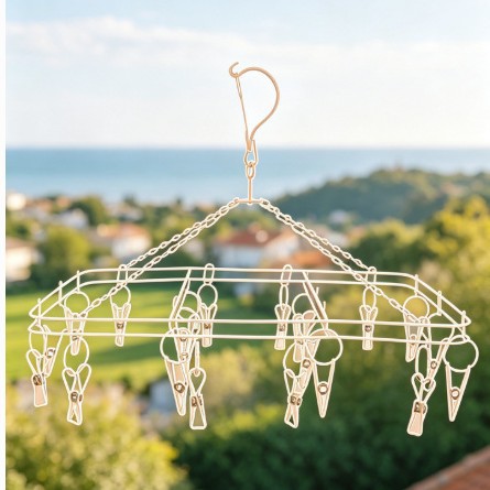 Household wholesale multi-functional clothes hanger, round sock clip, windproof hanging multi-clip drying clothes hanger, preferred material clothes hanger Specification image