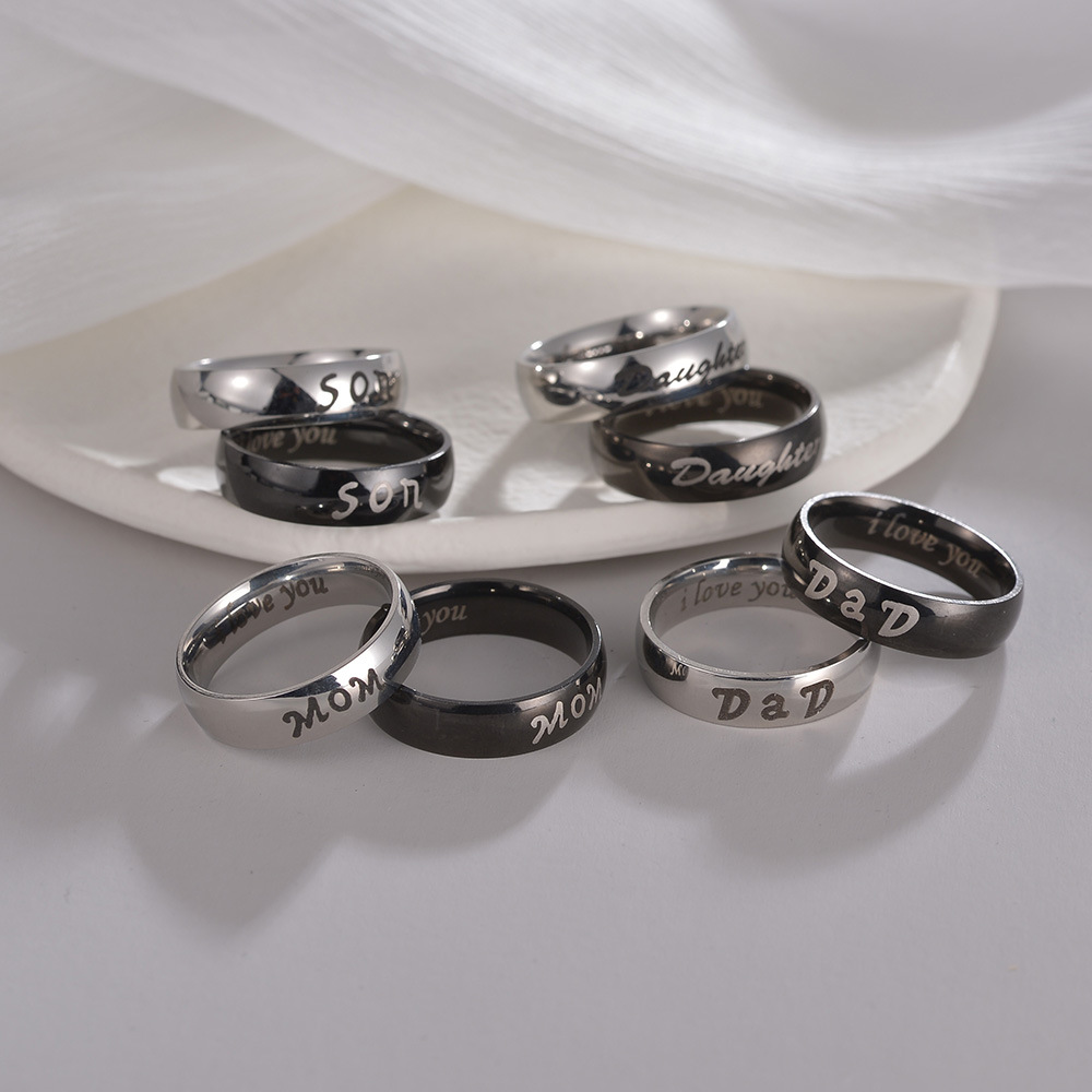 Aliexpress European and American jewelry family rings, DAD MOM rings, I LOVE YOU family rings, 6mm smooth surface