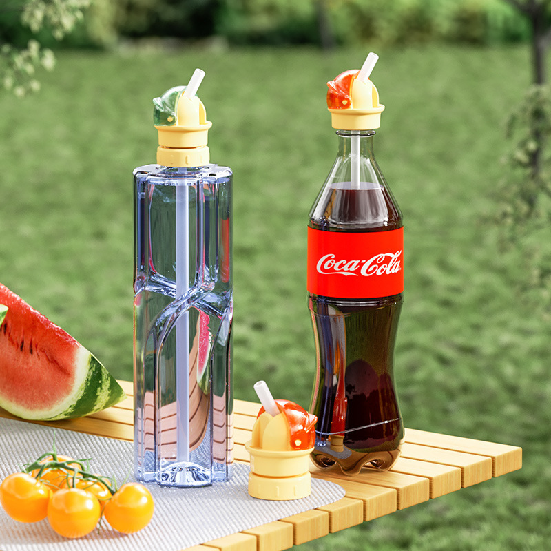 Cute thermochromic children's water cup with colorful fish-shaped lid straw PP summer heat transfer design Specification image