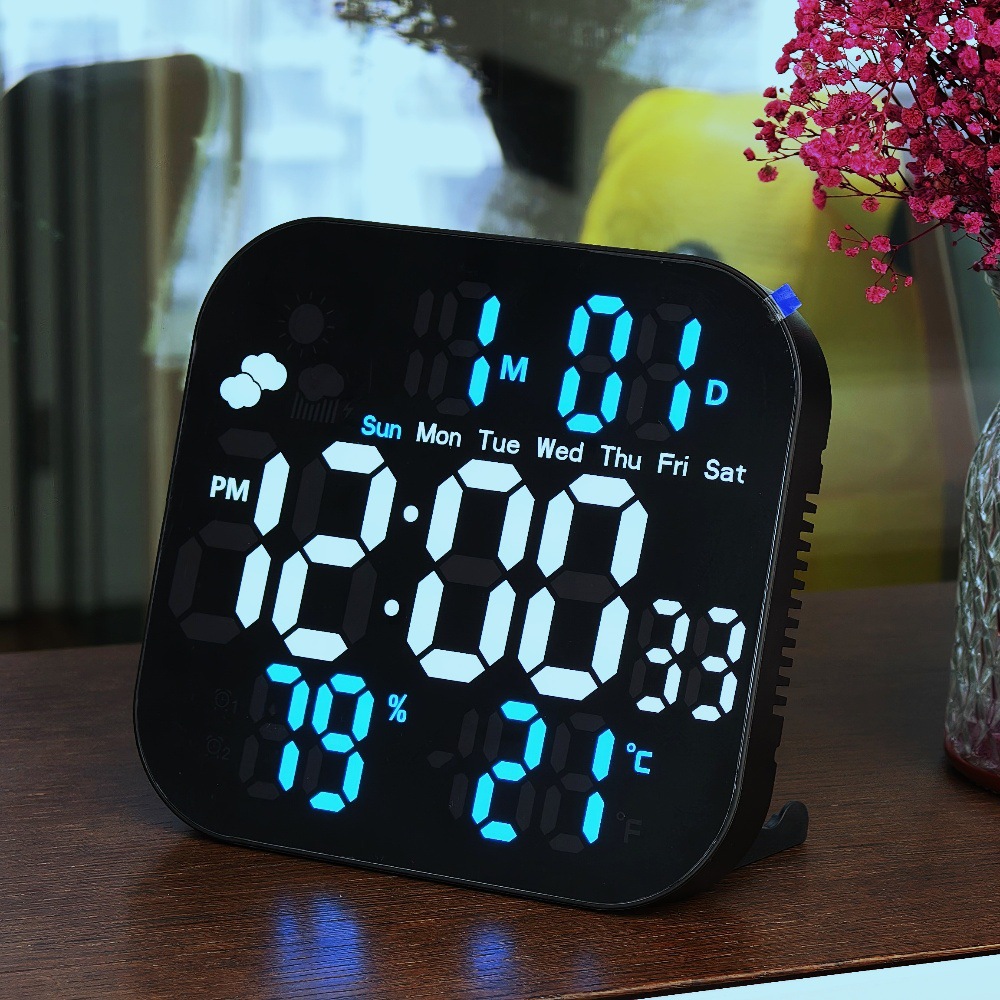 Cross-mirror multi-functional LED electronic clock, living room weather and temperature display, wall clock, can be hung or stand, dual-purpose clock Application Scenario