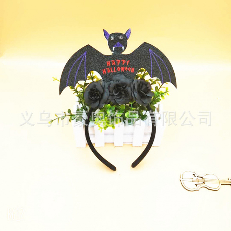万圣节新款头箍发光蝙蝠舞台表演用品鬼节派对头饰闪光万圣节道具产品图