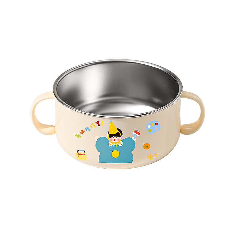 316 stainless steel children's bowl, double-ear complementary food bowl, special bowl for eating, baby tableware set, anti-drop baby rice bowl Item Picture