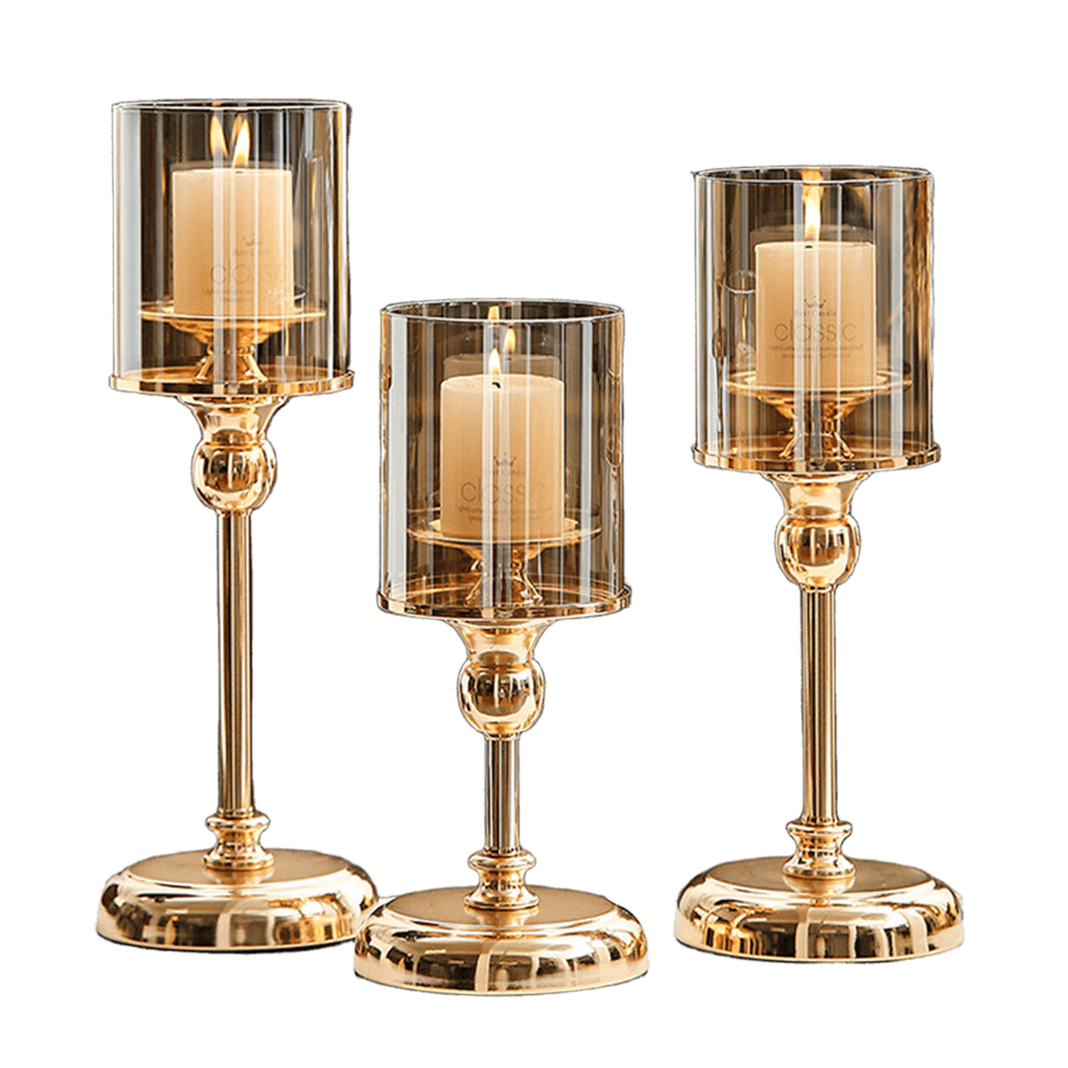 European-style ironwork glass candlesticks, light luxury Chinese and Western dining tables, wedding model room, home candlelight dinner, high appearance level ornaments Item Picture