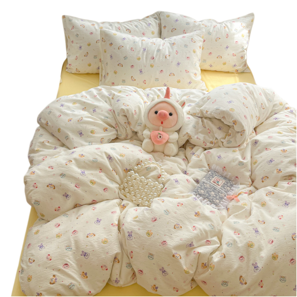Class A pure cotton baby and mother grade double-layer yarn four-piece set, ins all-cotton bed sheet, quilt cover and quilt cover for sleeping naked, dormitory three-piece set Item Picture