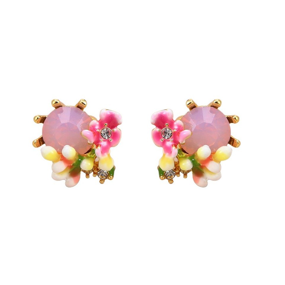 Fresh and new Chinese-style floral stud earrings for spring and summer, high-end enamel pearl earrings, retro Chinese-style tassel earrings for women Item Picture