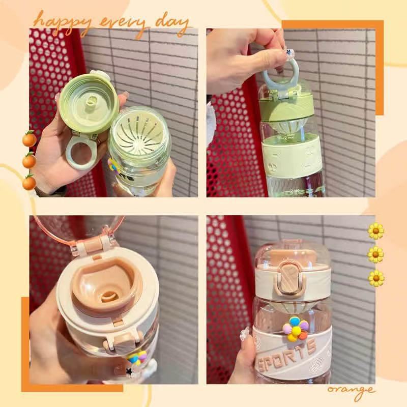 简约塑料太空杯高颜值弹跳盖直饮水杯女学生便携户外大容量水壶细节图