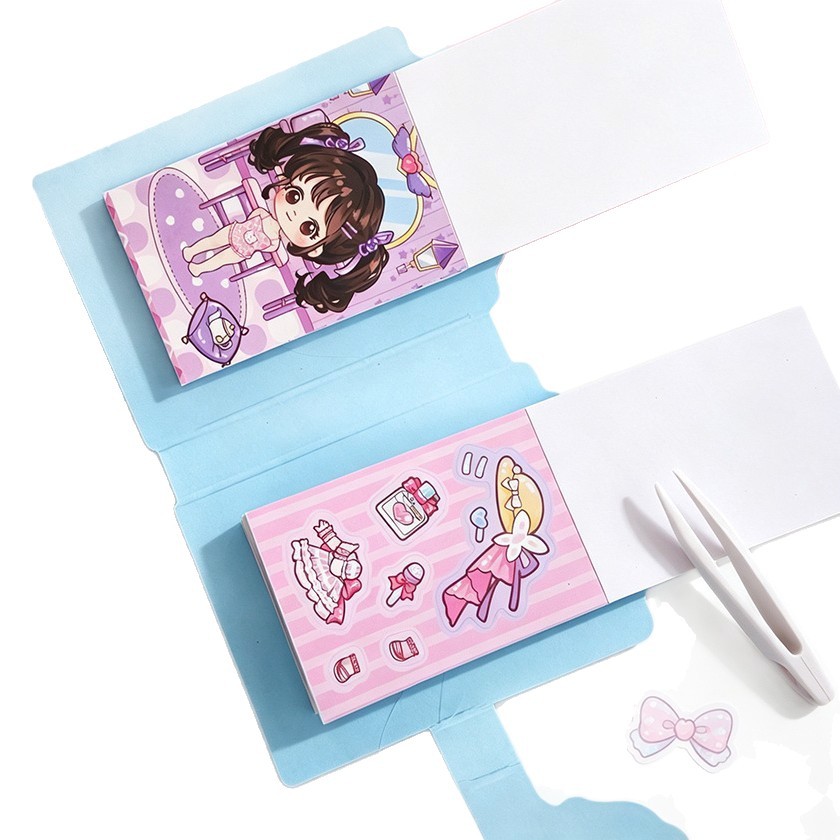 Cartoon pocket dress-up sticker book, children's cartoon dress-up Bean book, mini portable pocket book, no need for cutting gifts Item Picture