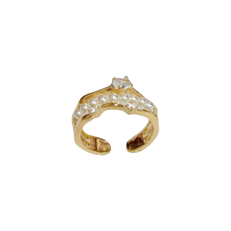 Wholesale of multi-layer pearl zircon open ring with a fashionable design sense from Japan and South Korea, elegant and lightweight luxury, versatile and high-end index finger ring Application Scenario