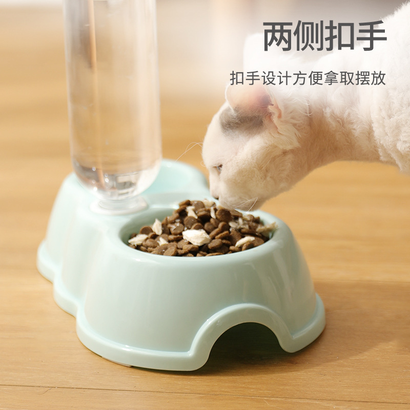 Double bowls of pet food supplies, water and food bowls, dog and cat bowls, anti-knock drinking water bowls, cat food bowls, one-piece consignment details Picture
