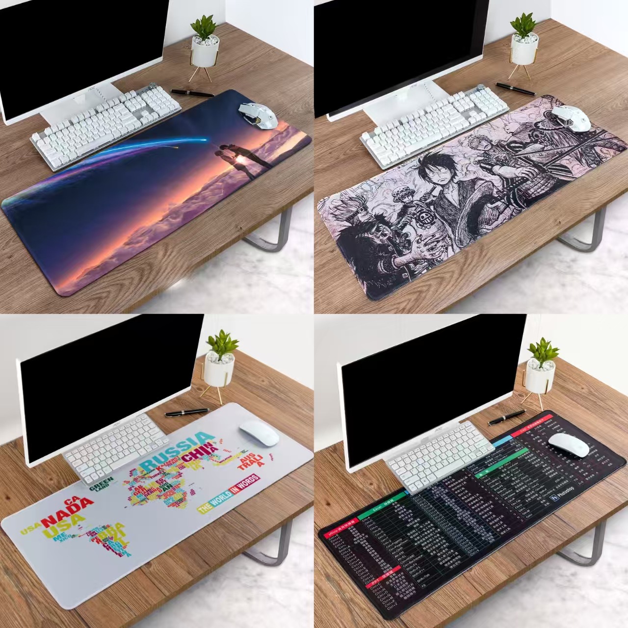Guangfengyuan Large Mouse pad with office shortcut keys, large and long gaming and e-sports desk mat, National trend creative thickened version
