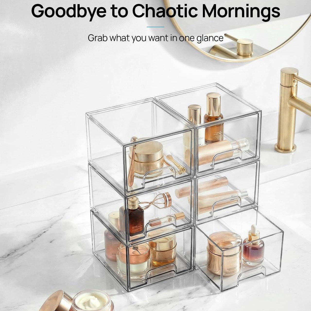 透明旋转收纳盒化妆品收纳架桌面收纳盒180度旋转美妆收纳盒