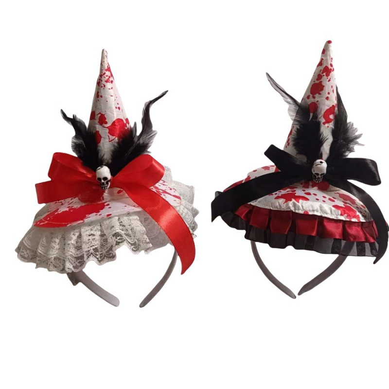 2025年暴款万圣节帽子 鬼节派对装饰道具血渍黑白女巫吸血鬼魔法
