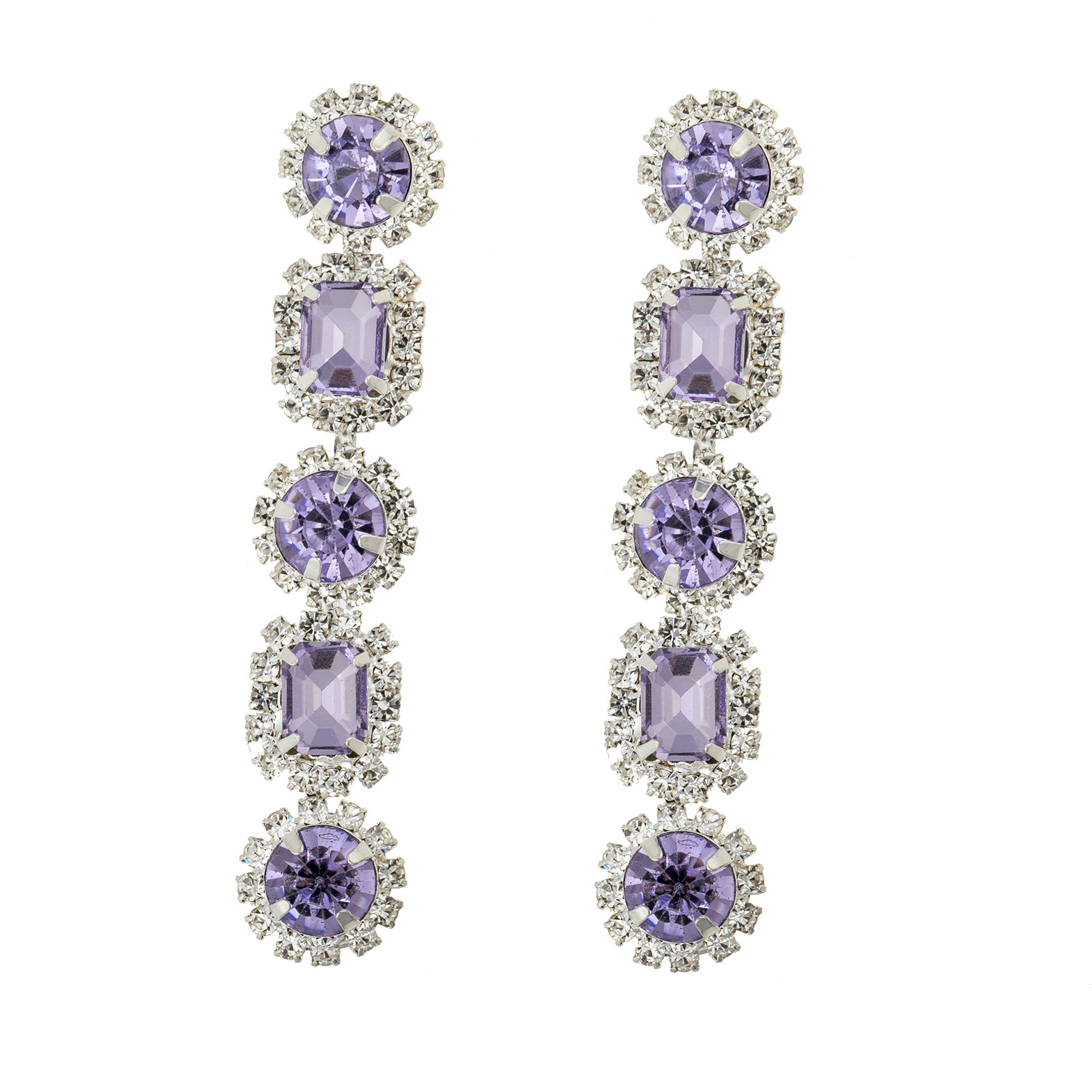 European and American luxury square colored diamond Earrings, retro and high-end diamond-encrusted earrings, long cross-border accessories for women, Earrings wholesale of earrings and accessories Item Picture