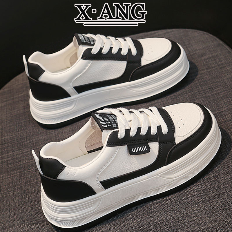 Top layer cowhide thick-soled white sneakers for women, 2025 new autumn shoes, versatile casual sports single shoes for women Specification image