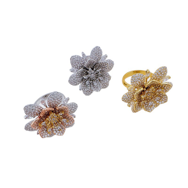 Bergamota cross border split color flor full diamond anillo mujer francés ins viento frío anillo DIY holder vacío handwear Item Picture