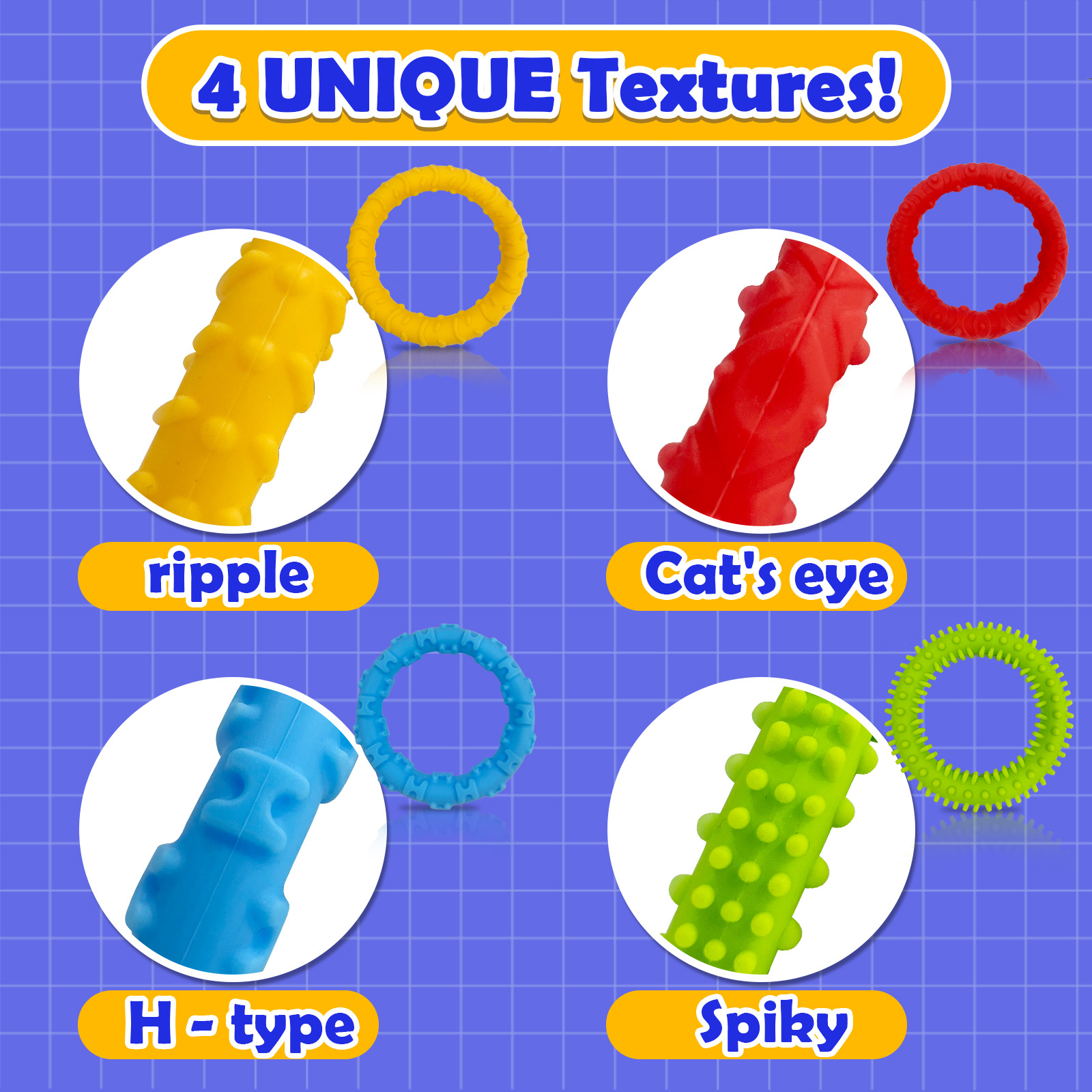 4-piece set of silicone sensory fidgeting toys for children and adults, elastic bracelet and wristband, stress relief, ADHD SPD details Picture