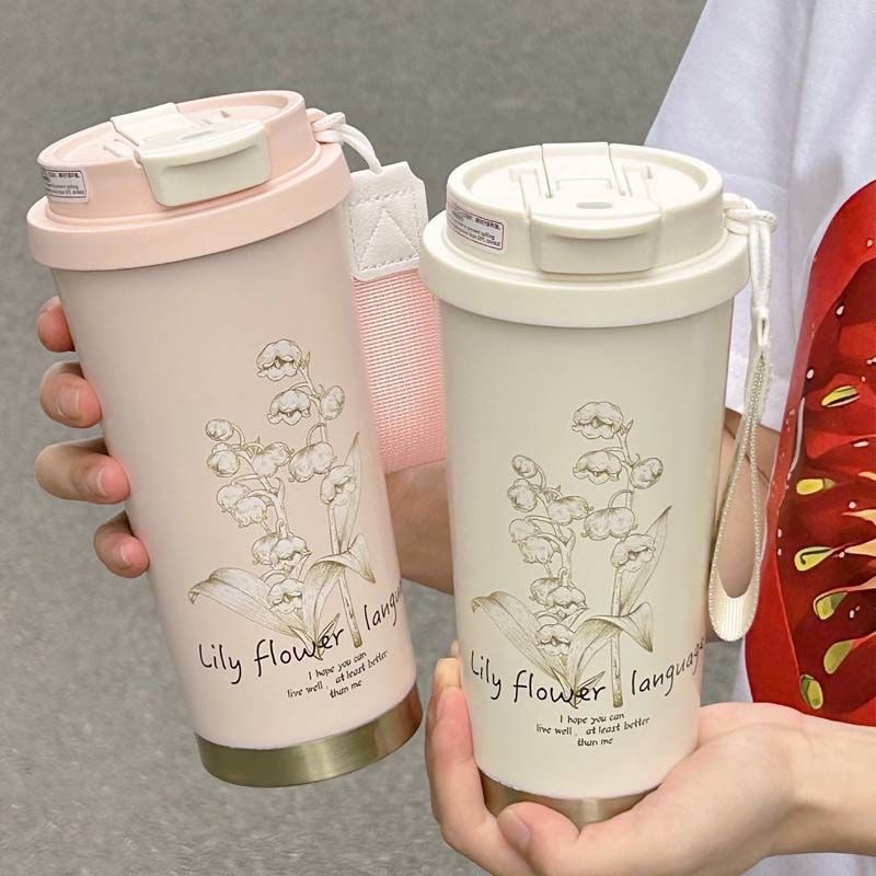 Hot-selling Lily of the valley insulated cups, 316 stainless steel coffee cups, straw cups, travel cups, gift water cups wholesale, creative details Picture