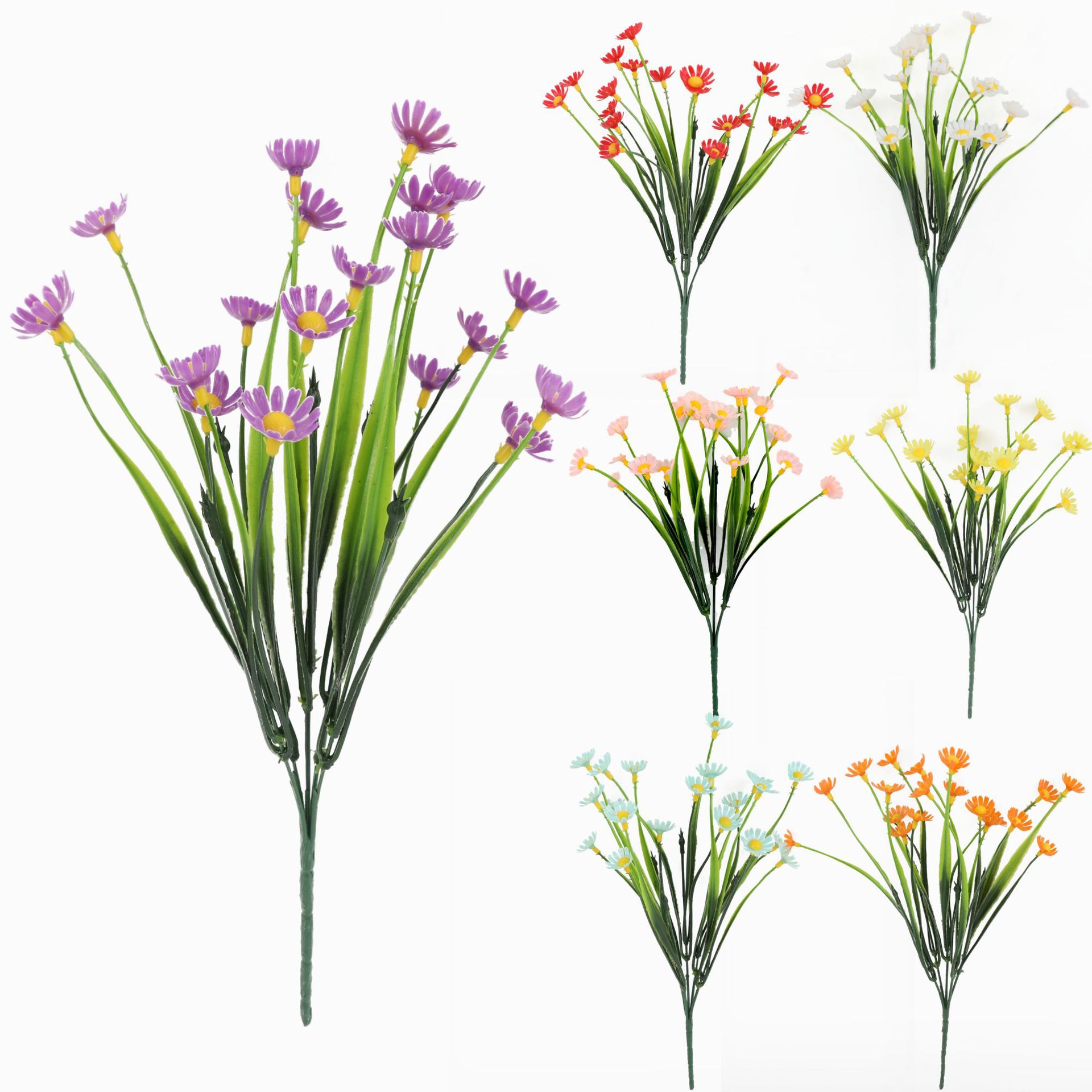 仿真花DIY发饰配件/假花/5朵塑膠花/仿真花/假花批发白底实物图