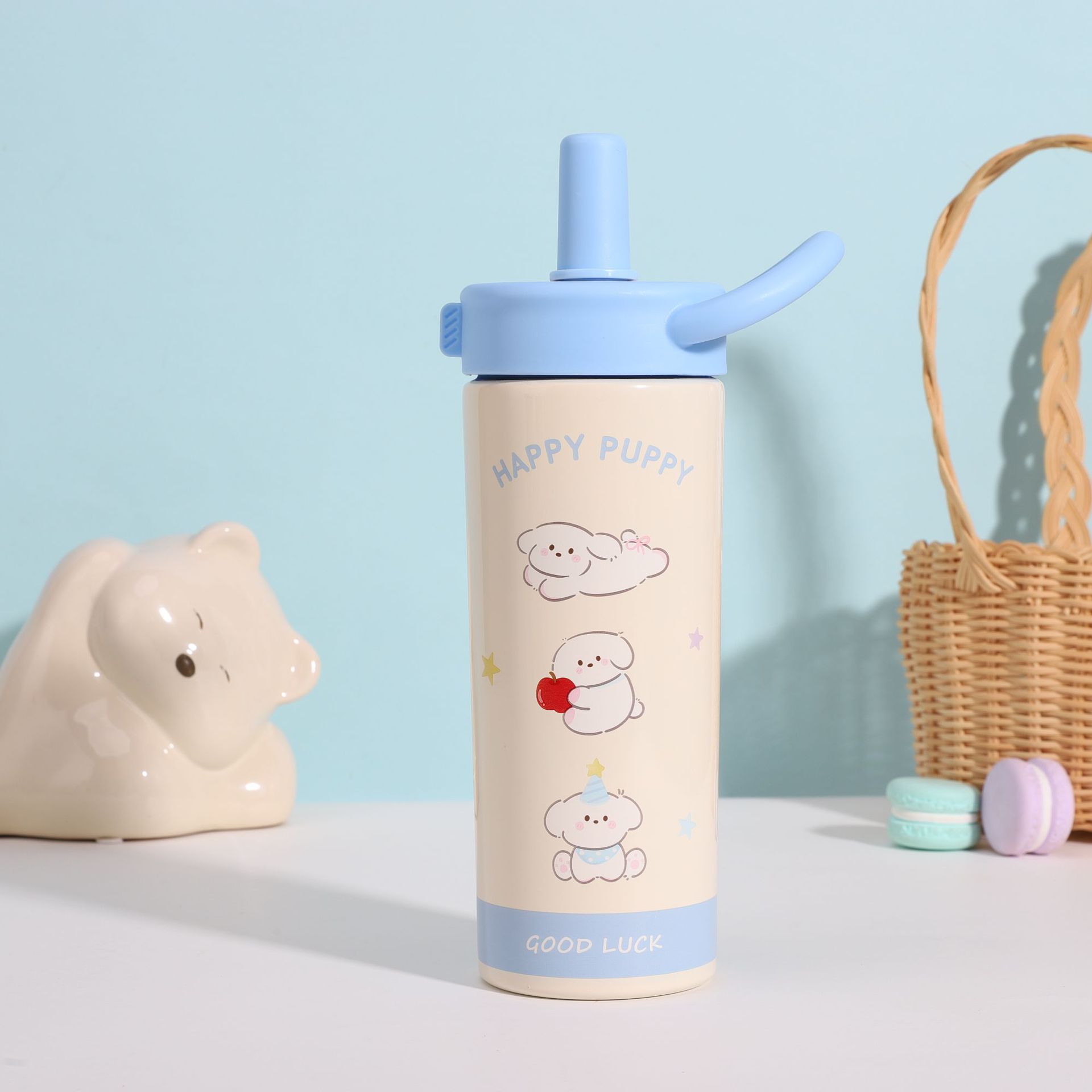 New 316 stainless steel insulated cup with high appearance level, portable straw cup for boys and girls, and cute cartoon hand-held water cup Specification image