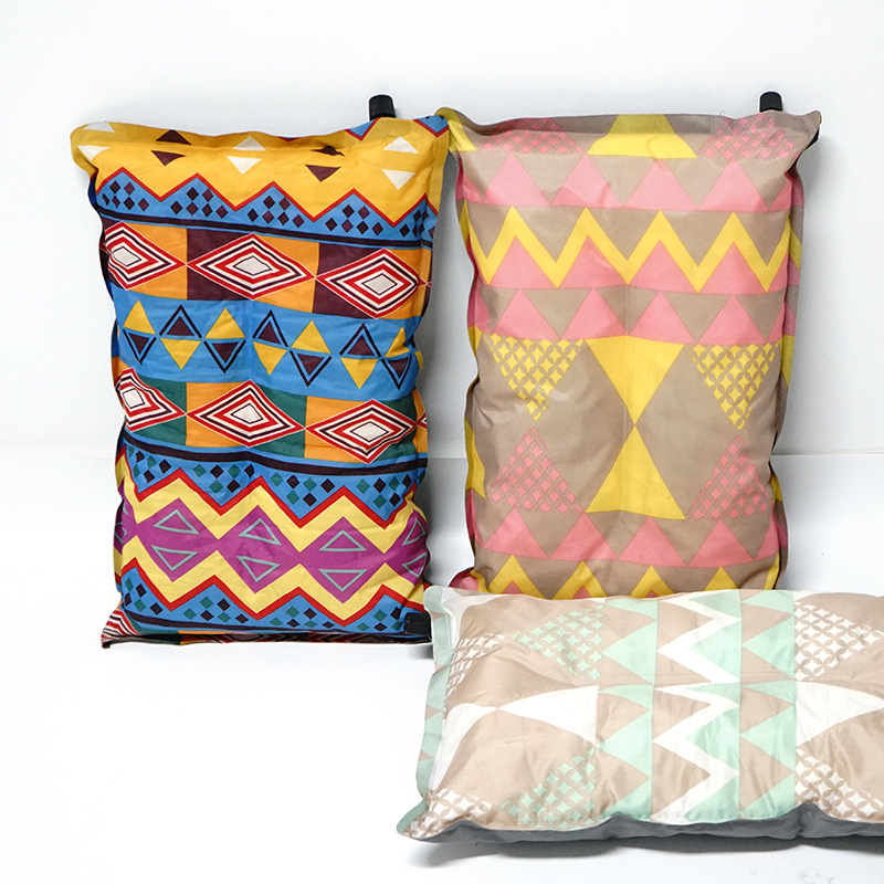 Inflatable ethnic-style printed pillows, sleeping pillows, car travel pillows, backrest pillows, outdoor leisure camping storage air pillows