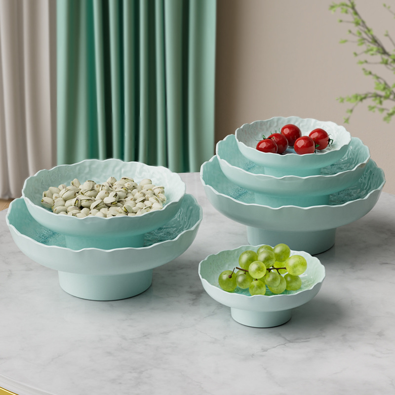 Customized melamine high-legged fruit plate, home living room dried fruit plate, Chinese tray, high-end dessert display, dim sum plate details Picture
