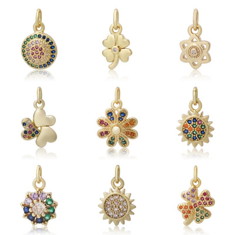 Honglu European and American Cross-border diy micro-inlaid zircon small pendant bracelet Pendant accessory Heart geometric simple accessory Specification drawing