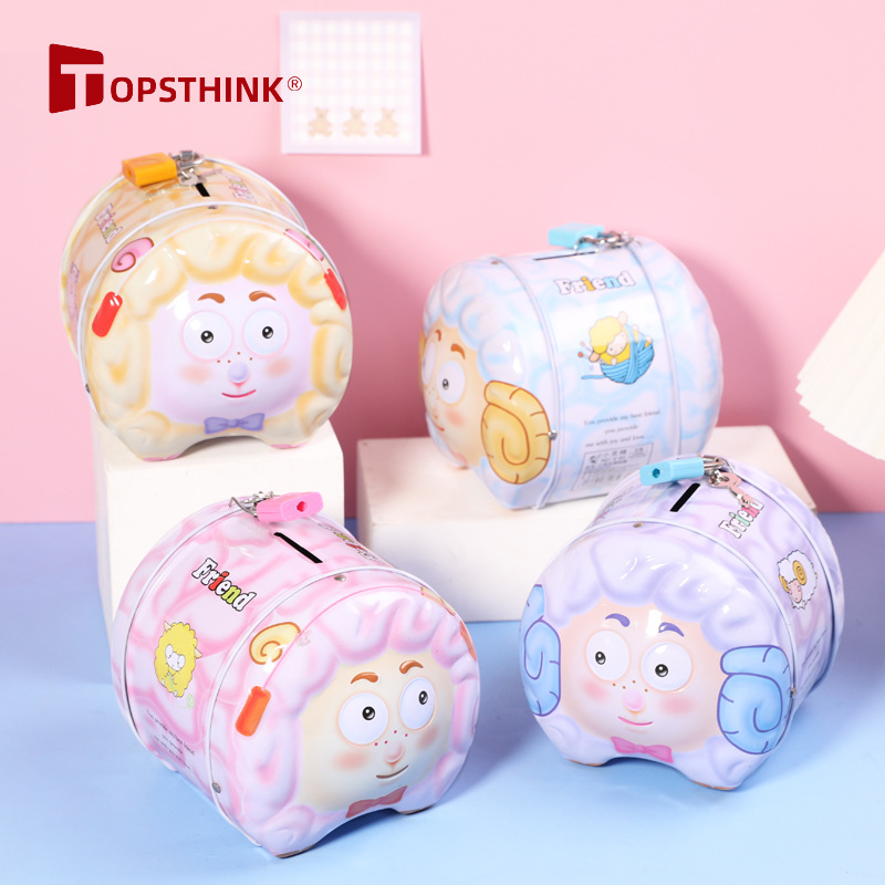 新款草原绵羊金属存钱罐 卡通手提存钱罐 马口铁盒儿童储蓄罐带锁