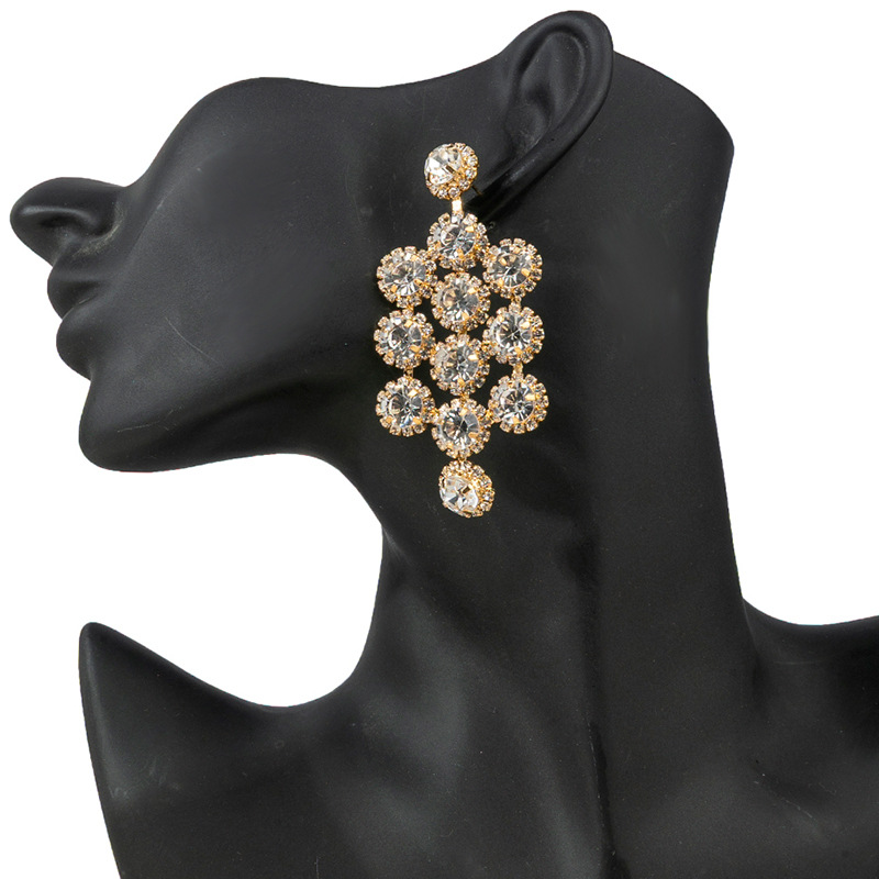 New and Best Seller cross-border retro-style square full-diamond design earrings, luxurious and elegant rhinestone earrings popular in Europe and America full figure