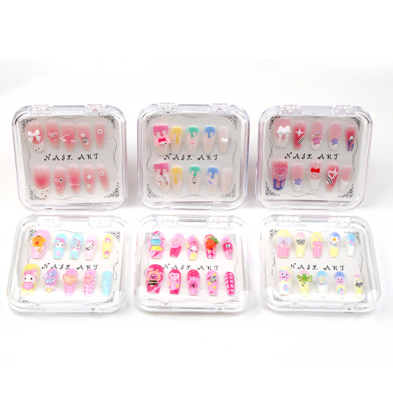 12小盒卡通儿童穿戴甲少女彩色指甲贴小女孩装饰美甲贴片假指甲片细节图