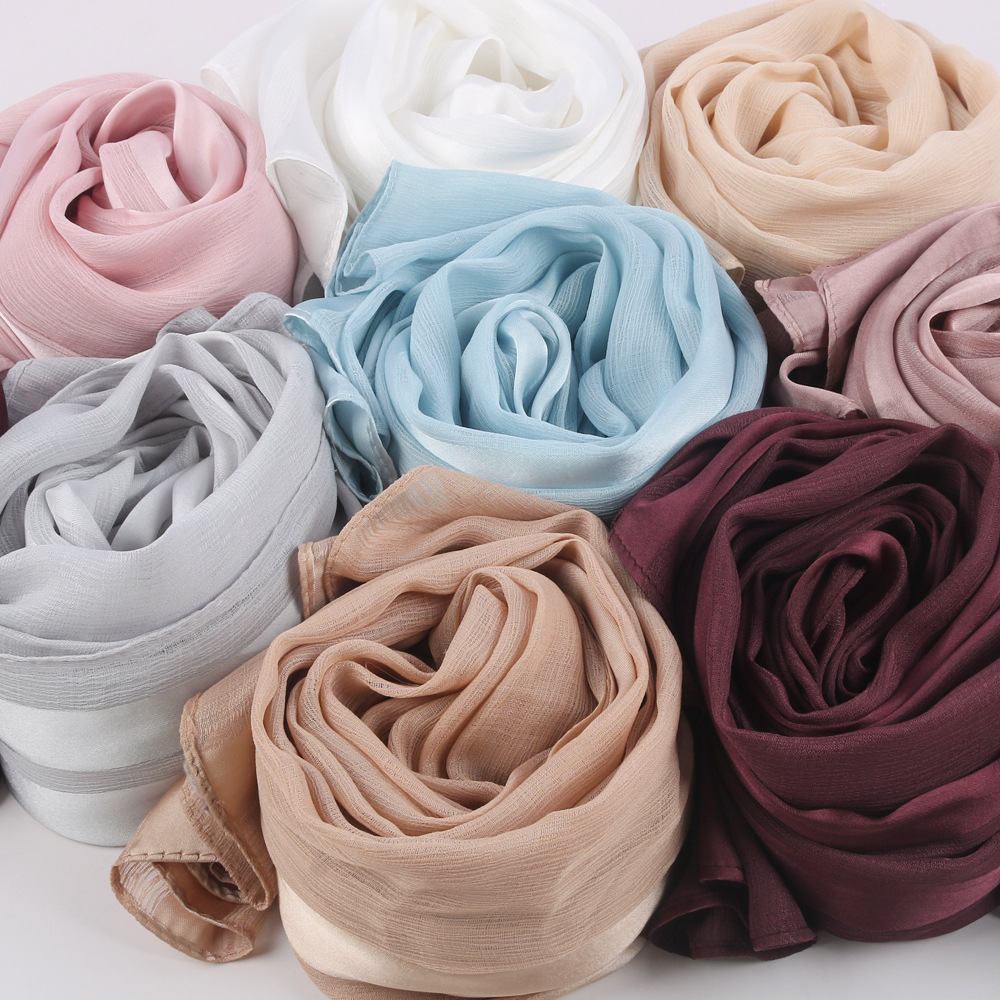 New cross-border women's headscarf shawl, pleated chiffon band, striped natural pleated Middle East Dubai headscarf hijab details Picture