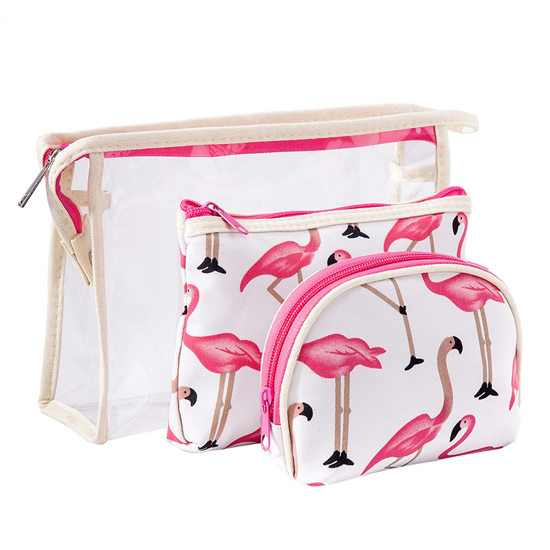 New color women's cosmetics storage bag set, waterproof transparent PVC toiletry bag three-piece set Specification image