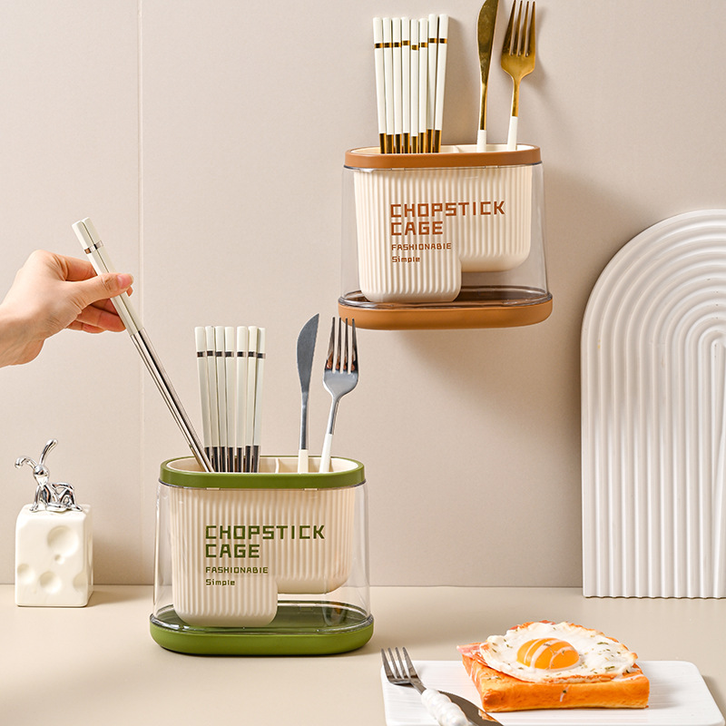 High-quality transparent household multi-functional wall-mounted desktop, knife, fork, spoon, tableware storage box, shelf, kitchen chopstick rack details Picture