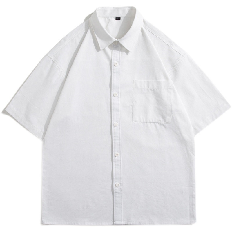 Pure cotton short-sleeved shirt for men, loose and large-sized in summer, casual and versatile, solid-color college-style shirt, trendy outerwear
