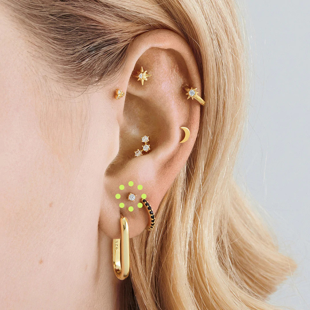 New cross-border ear stud 18G stainless steel flat head flat push piercing threaded cartilage earrings are selling well in Europe and America for women with auricles Application Scenario