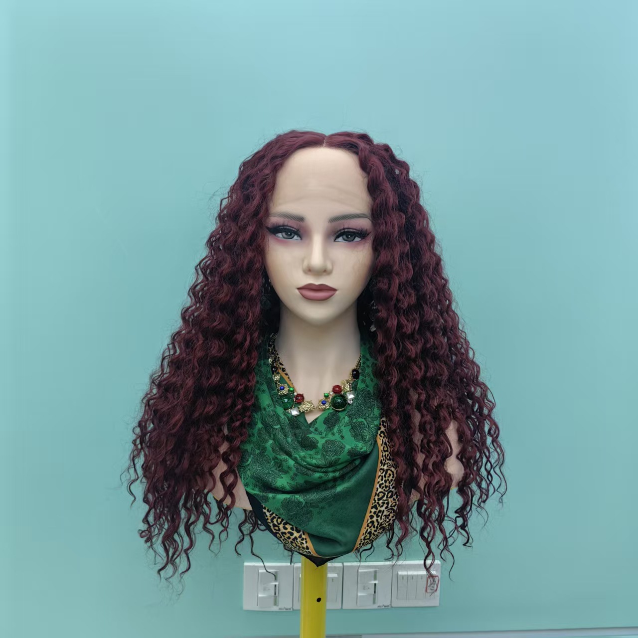 跨境前蕾丝假发头套女士小卷全头套红色