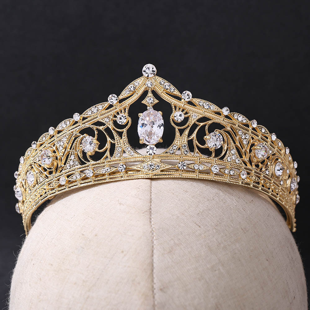 European and American retro Baroque full diamond crown bride headwear, crown wedding birthday princess hair band details Picture