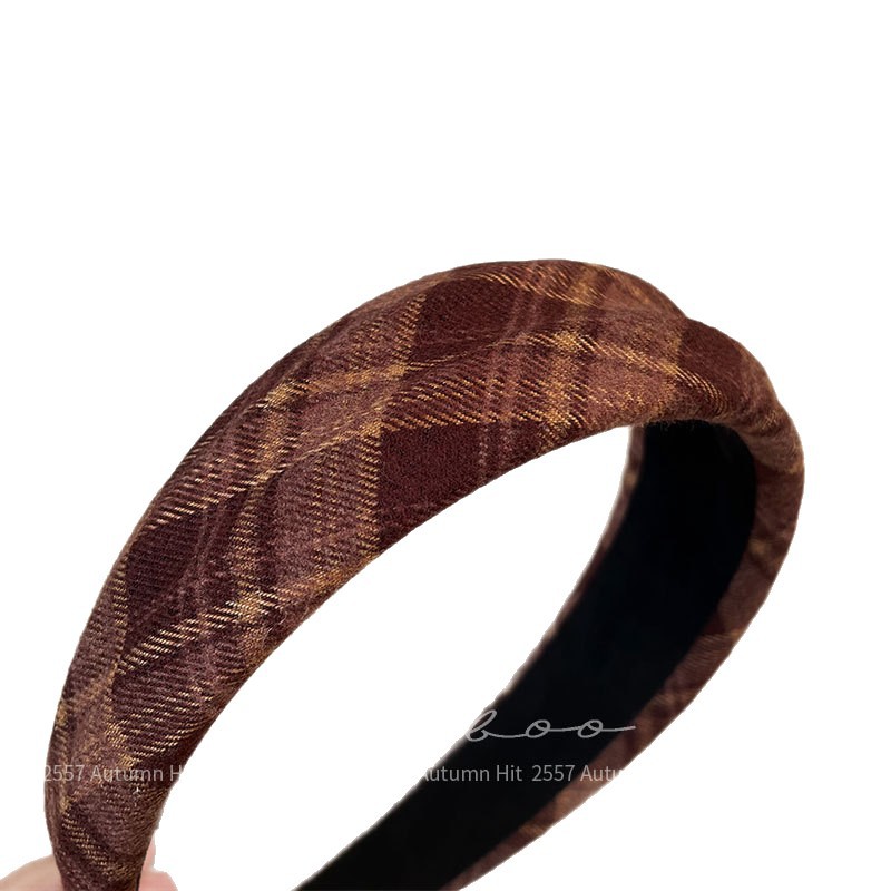 New Korean-style simple and elegant leopard print wide band headband, retro high head top check pattern for girls, autumn atmosphere hair accessory, wide band fashion for autumn and winter, leopard print check pattern multi-color series, retro and personalized headwear for girls Item Picture