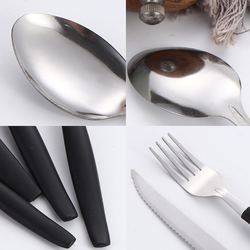24-piece set of knives, forks and spoons for cross-border trade from Brazil, with slanted tail handles, household steak knives, dessert spoons and stainless steel tableware Application Scenario