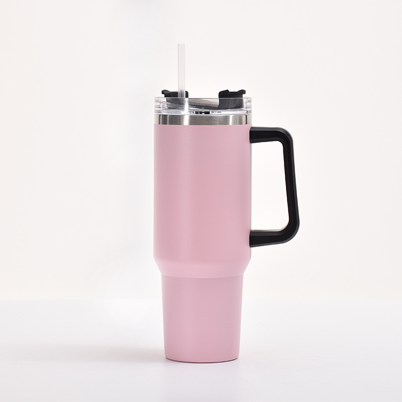 Factory direct supply 40oz stainless steel insulated cup, fashionable and simple handle, ice cup, portable car straw, car cup details Picture