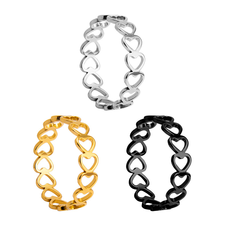 Cross-border best-selling accessories: simple full-circle hollowed-out heart-shaped rings from Europe, America, Japan and South Korea, couple bracelets, wedding rings wholesale Item Picture