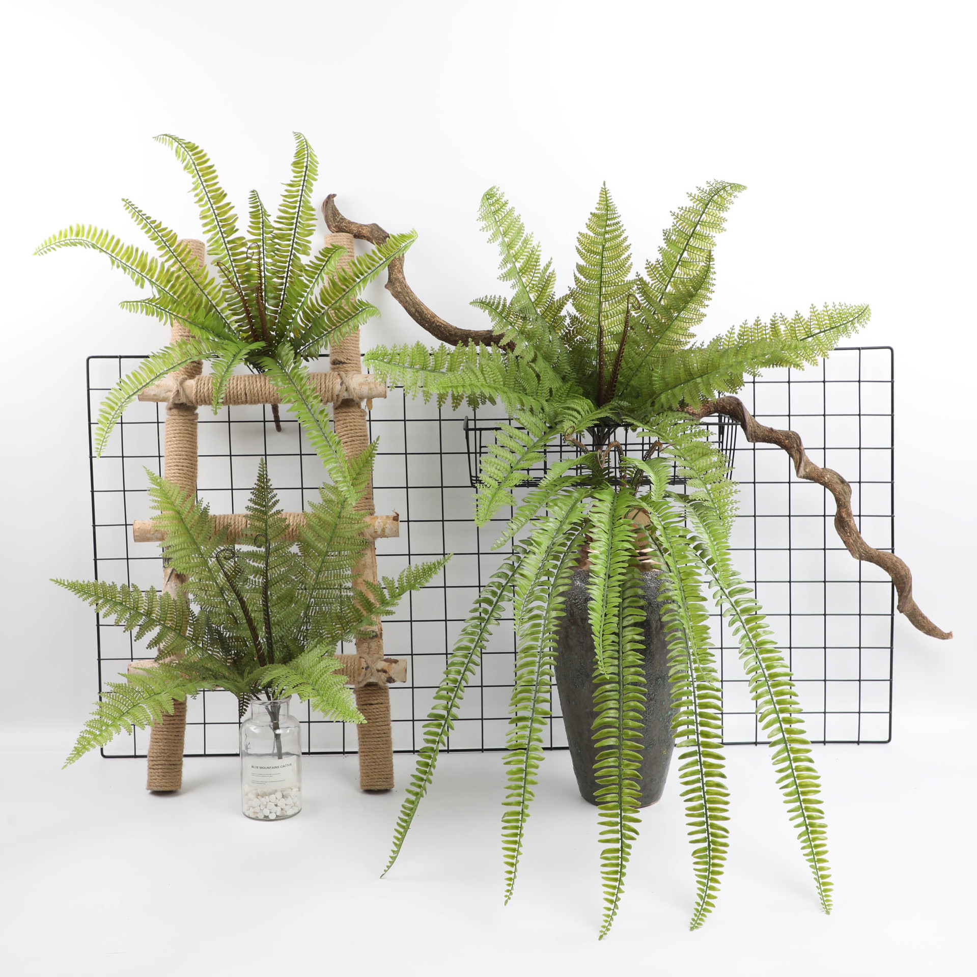 仿真蕨类波斯叶把束家居庭院酒店大厅人造绿植造景植物墙装饰布置细节图