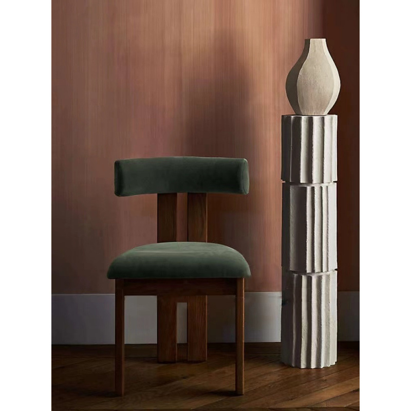 Star Italian retro and simple solid wood dining chair with soft backrest and dressing chair, designer model room dining chair Specification image