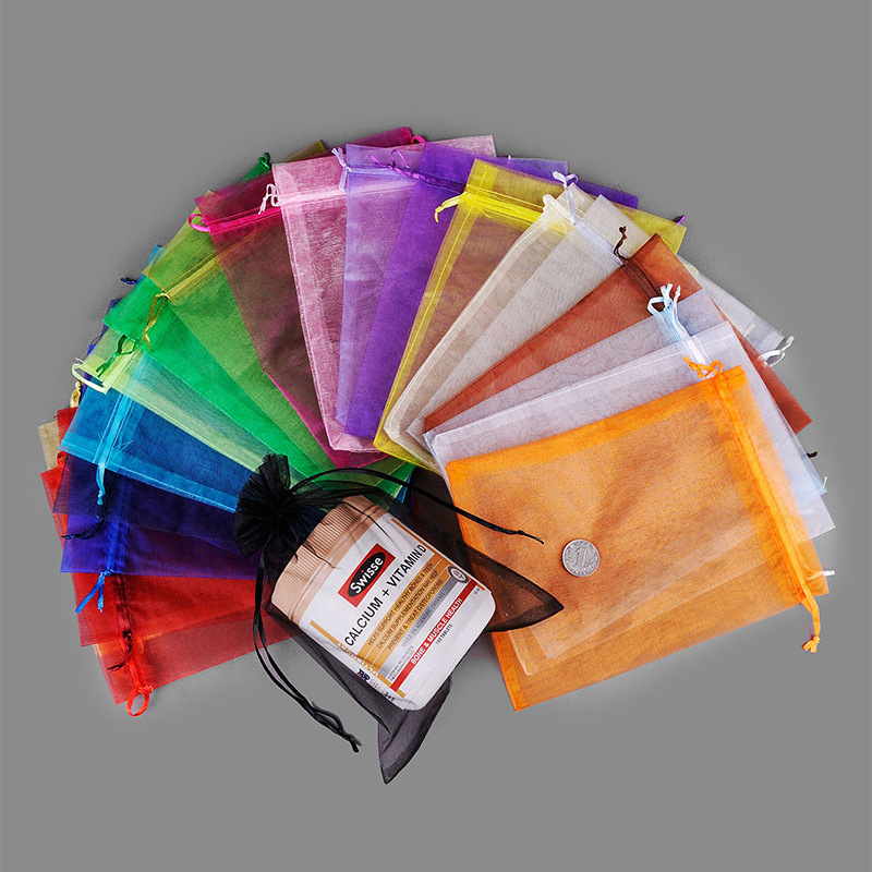 Wholesale of plain Eurogen yarn bags, drawstring wedding candy gift bags, drawstring jewelry and ornament packaging mesh yarn bags from the yarn bag manufacturer Specification image