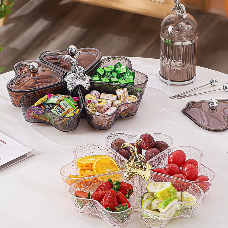 Rotatable dried fruit plate, a new type of light luxury, popular, high-appearation-level storage fruit plate for home living room coffee tables and snacks Application Scenario