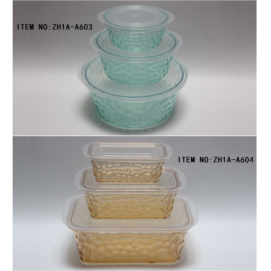 Plastic round three-piece food storage boxes and rectangular plastic three-piece refrigerator storage boxes for foreign trade products Item Picture