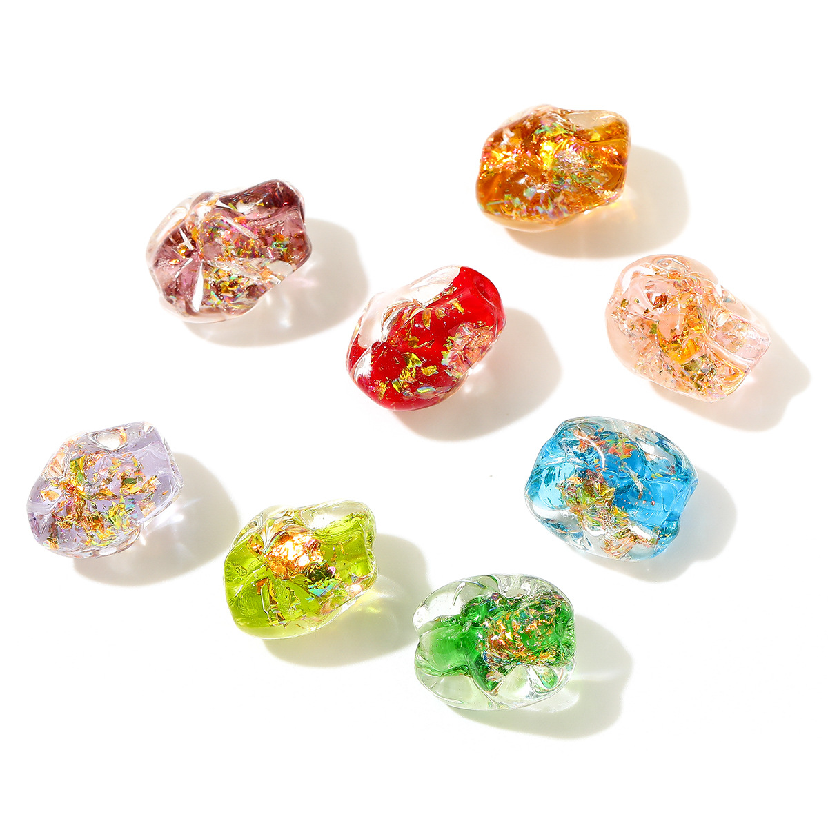 Colorful And Irregular-Shaped Glass Foil Powder Scattered Beads Diy Accessories, String Beads, Cultural Play Jewelry Accessories, Glass Bead Jewelry Earrings Diy Set, Universal Accessories Application Scenario